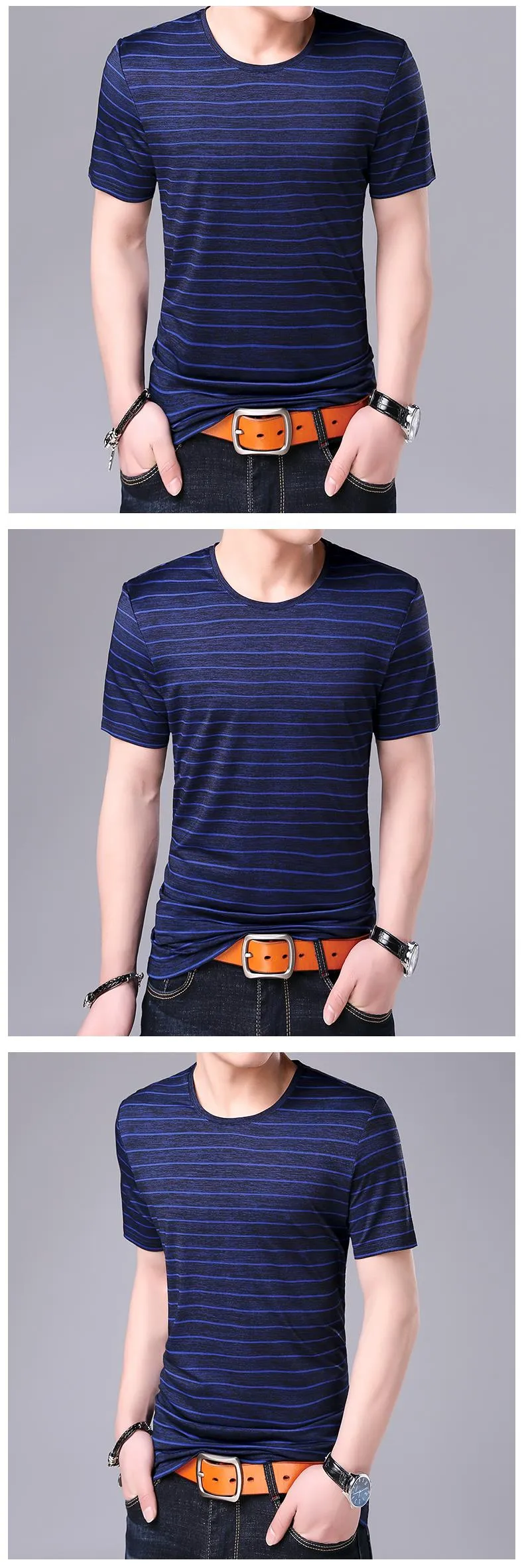 2019 New Fashion Brand T Shirt Mens Striped Summer Street Wear Tops Trends O Neck Top Grade Short Sleeve Tshirts Men Clothes