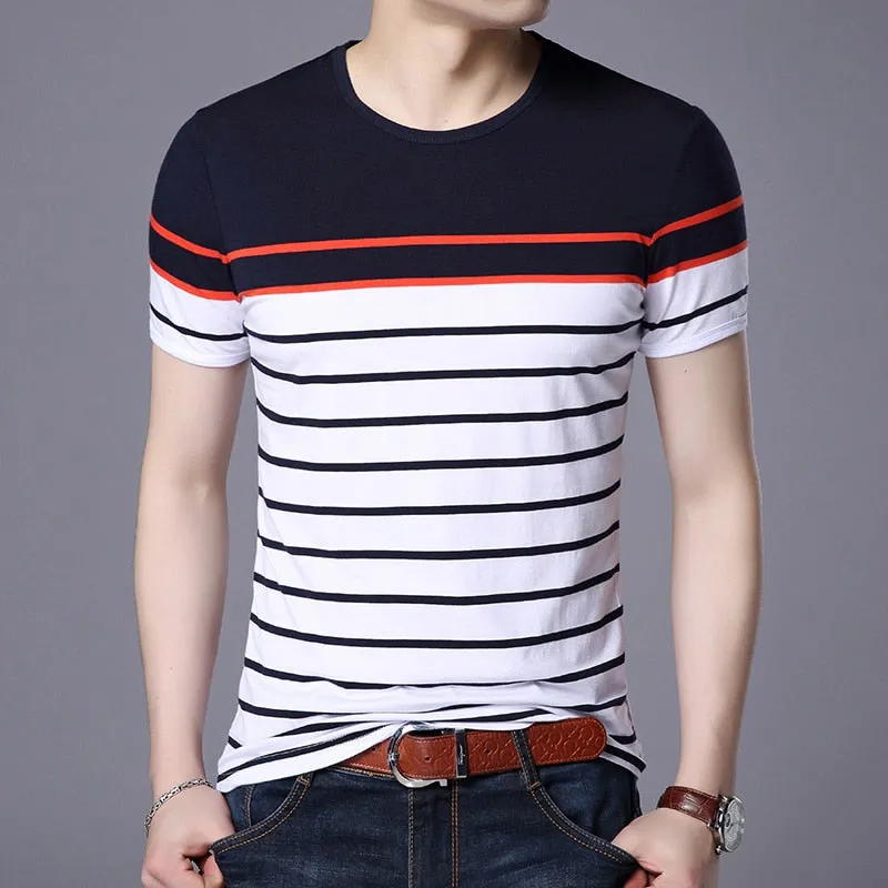 2019 New Fashion Brand T Shirts For Men O Neck Striped Summer Trends Street Wear Tops Korean Short Sleeve Tshirts Men Clothes