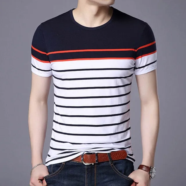 2019 New Fashion Brand T Shirts For Men O Neck Striped Summer Trends Street Wear Tops Korean Short Sleeve Tshirts Men Clothes