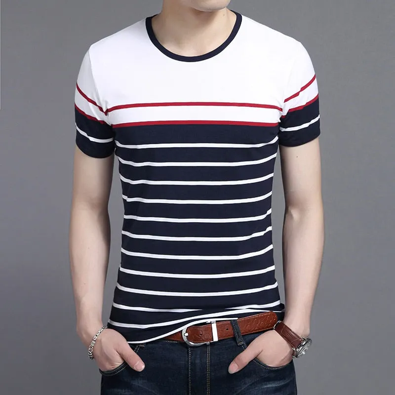 2019 New Fashion Brand T Shirts For Men O Neck Striped Summer Trends Street Wear Tops Korean Short Sleeve Tshirts Men Clothes