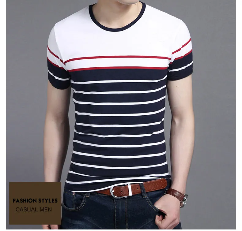 2019 New Fashion Brand T Shirts For Men O Neck Striped Summer Trends Street Wear Tops Korean Short Sleeve Tshirts Men Clothes