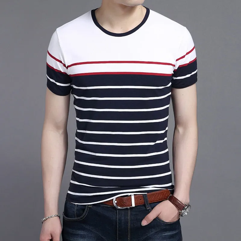 2019 New Fashion Brand T Shirts For Men O Neck Striped Summer Trends Street Wear Tops Korean Short Sleeve Tshirts Men Clothes