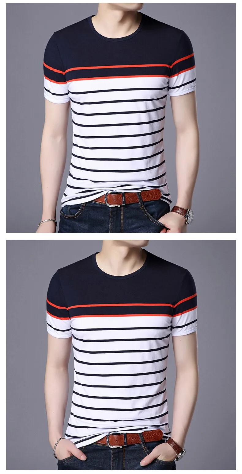 2019 New Fashion Brand T Shirts For Men O Neck Striped Summer Trends Street Wear Tops Korean Short Sleeve Tshirts Men Clothes