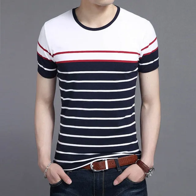 2019 New Fashion Brand T Shirts For Men O Neck Striped Summer Trends Street Wear Tops Korean Short Sleeve Tshirts Men Clothes