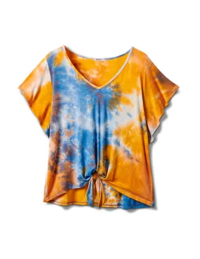 Pre-Order Tie Dye Tie Front Knit Top