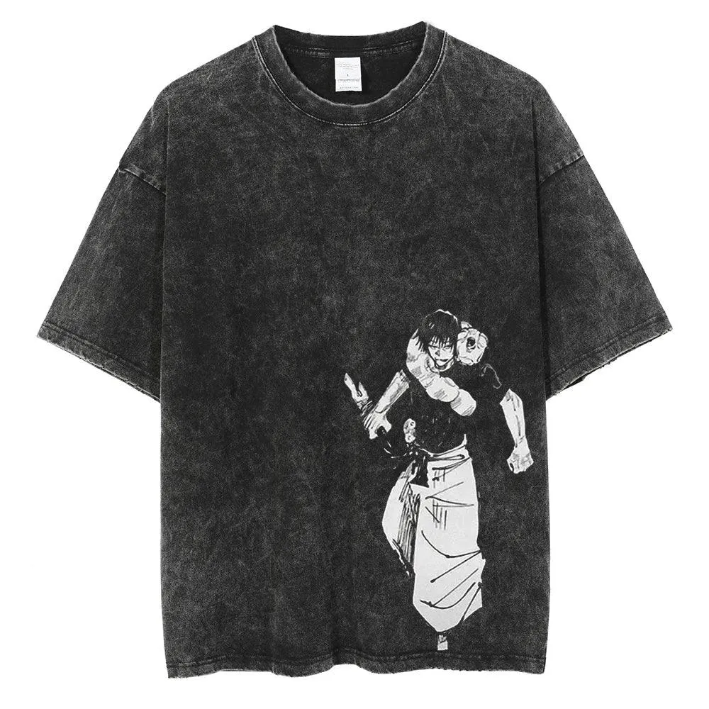 Toji Fushiguro Black Washed Cotton Tees