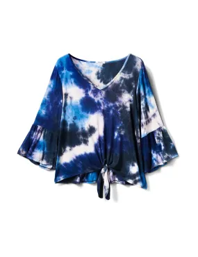 V-neck Tie Dye Tie Front Knit Top
